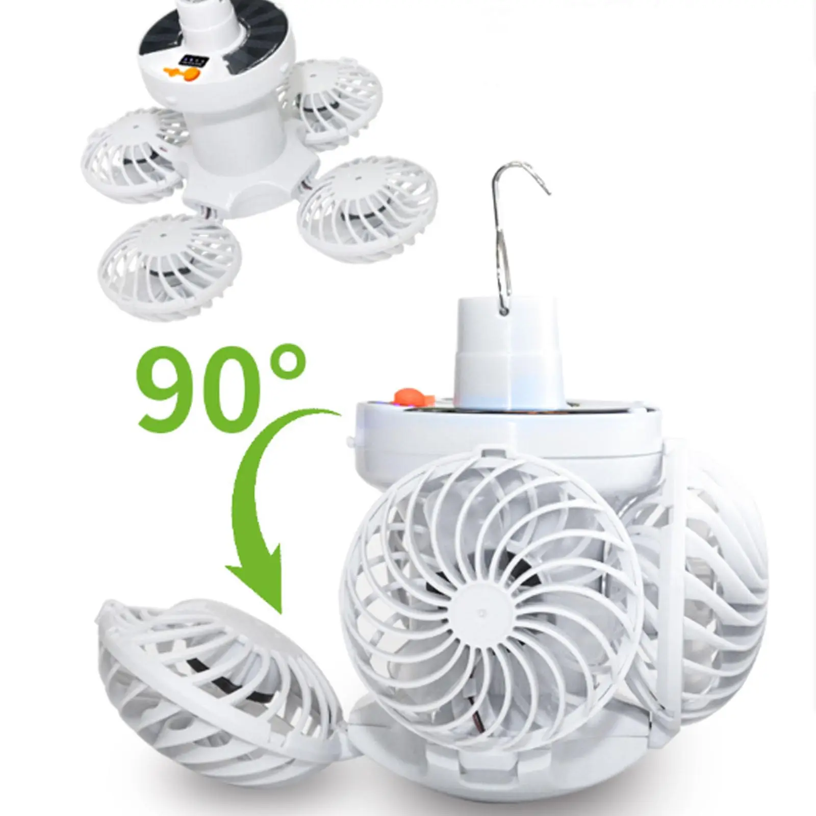 

Solar Foldable 4 Fan Light with Hook, USB/Solar Charging for Outdoor Cooling & Lighting, camping ceiling fan,lámparas recargable