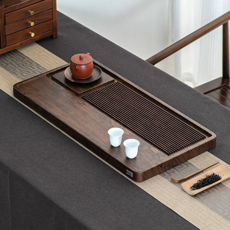 Tea tray solid wood household living room new dry brewing small tea table whole high-end office kung fu tea set drainage