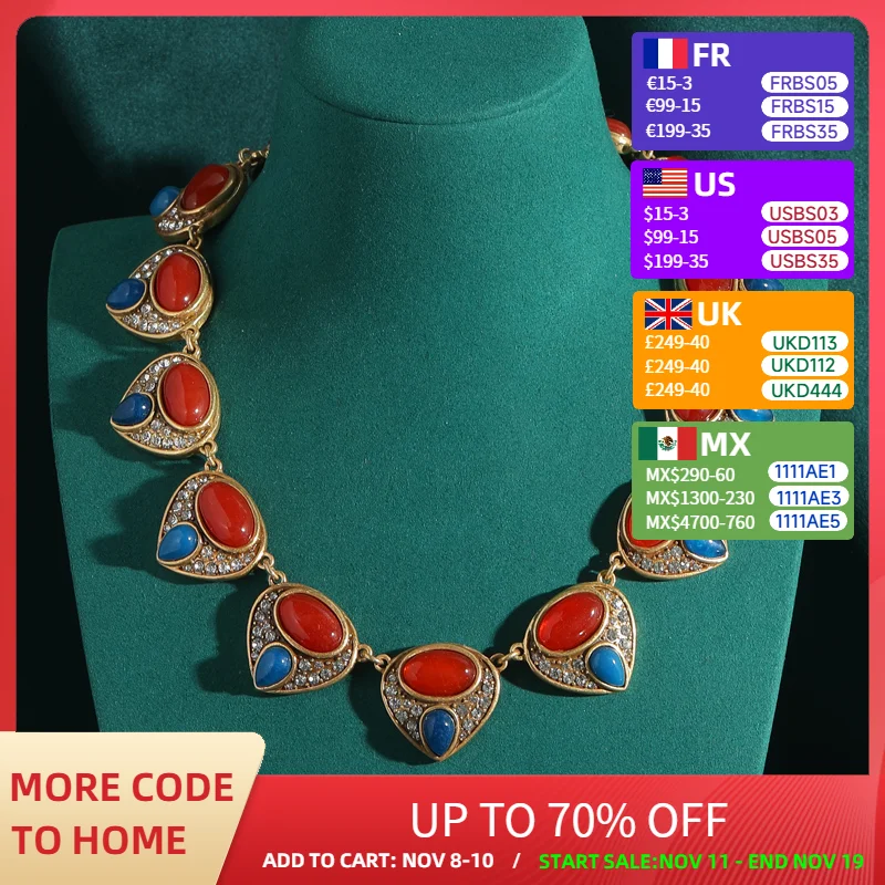 

Vintage Collar Choker Necklace Red Woman Jewelry Quality Natural Stone Oval Gold Color Links Chain Accessories Luxury Designer