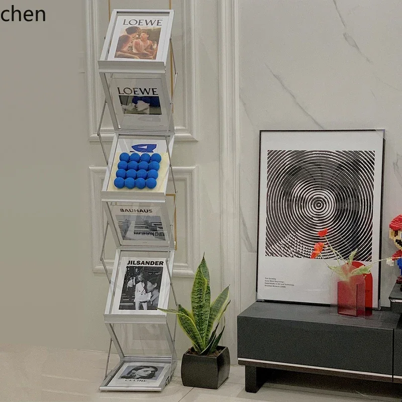 

a-15A4 Aluminum Alloy Internet Celebrity Storage Folding Document Rack Floor-standing Vintage Magazine Rack Promotional Display