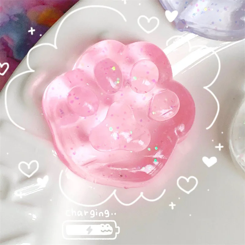 Kawaii โปร่งใส Glitter Cat PAW Sticky Squeeze Decompression ของเล่น Soft ICE CUBE สนุกความเครียดบรรเทา Vent สร้างสรรค์ของเล่นขนาดเล็ก