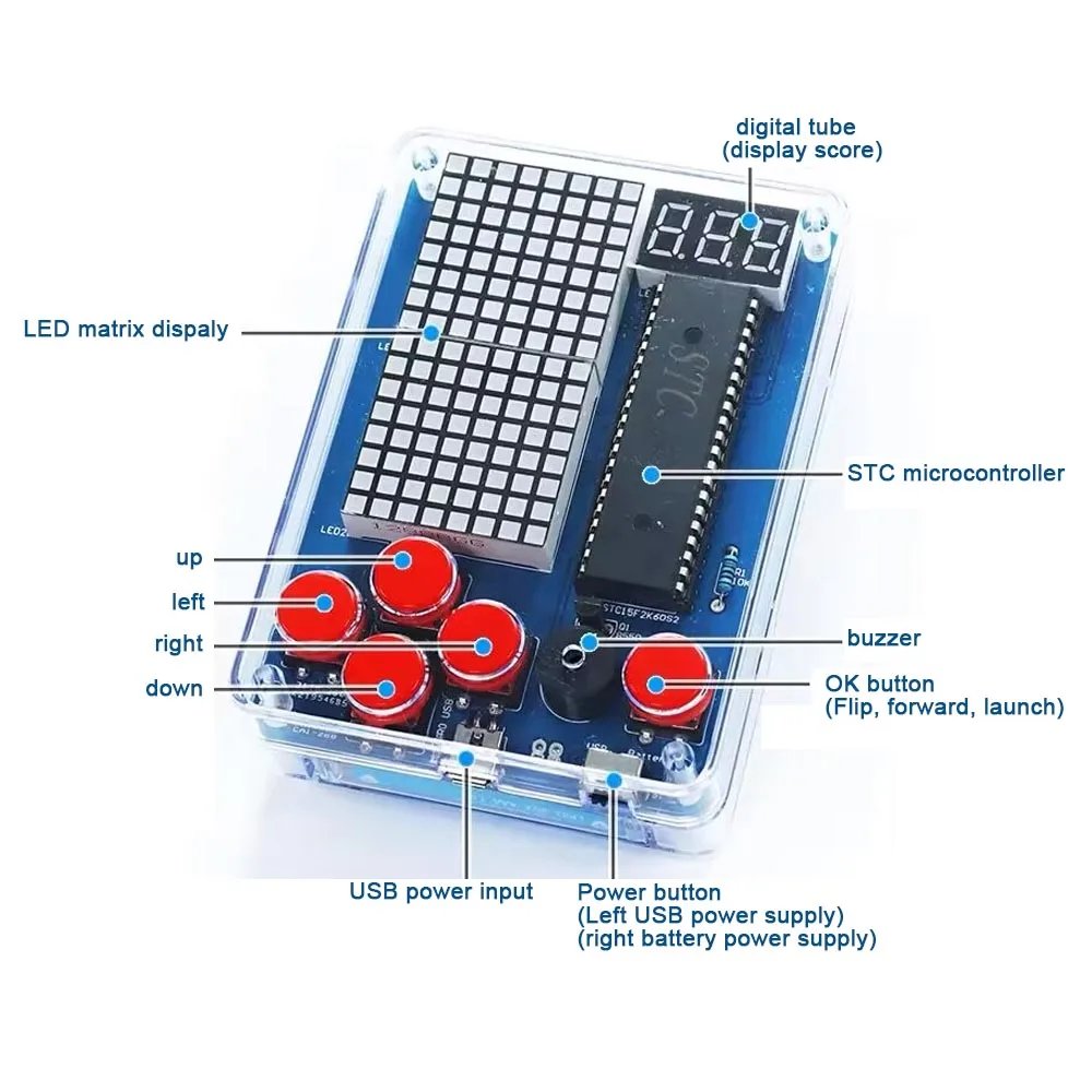 Imagem -04 - Diy Kit de Solda Eletrônica Game Console Velho Tetris 51 Microcontrolador Led Vermelho