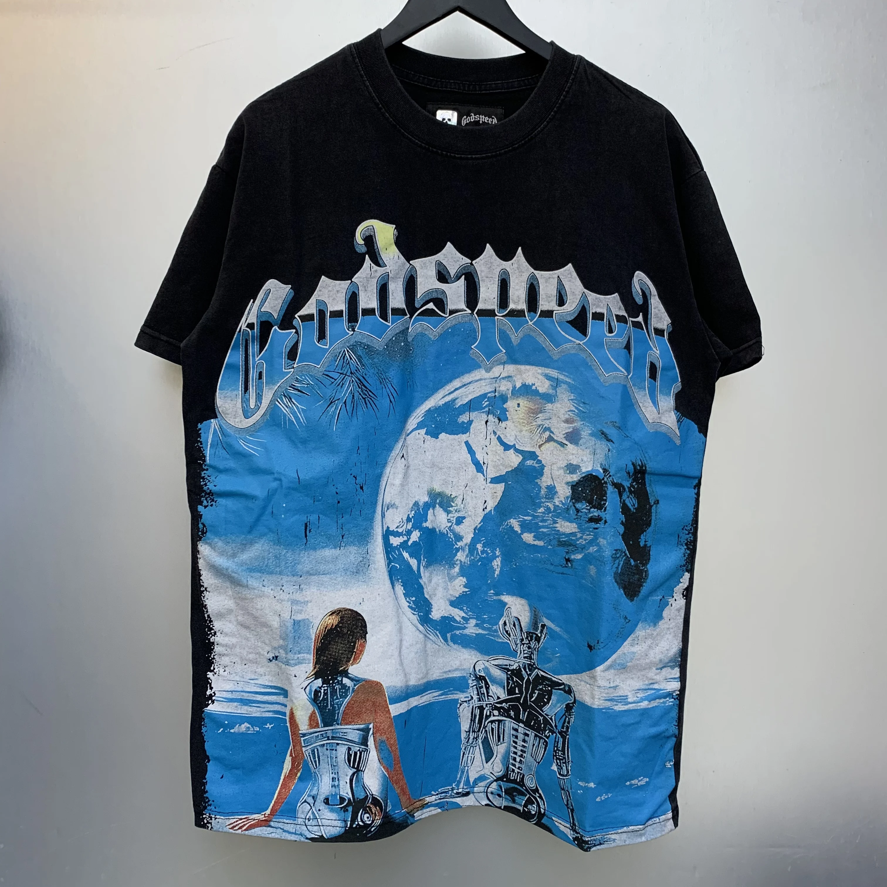 2025ss Godspeed California Fire Print T shirt High Quality Men's Vintage Washed Cotton T shrits Fashion Brand Top Tees