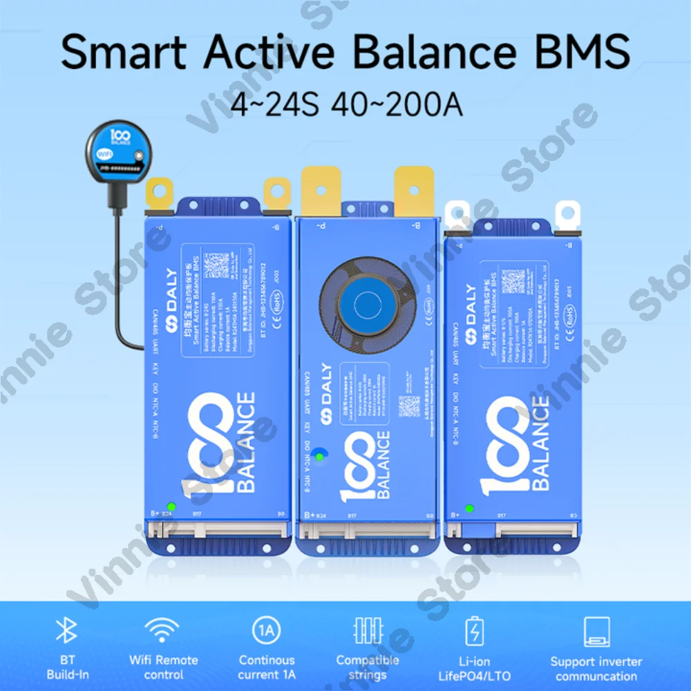 

Smart Active Balance BMS 1A Active Balance bluetooth UART 40A 60A 100A 150A for Lifepo4 Li-Ion battery 18650