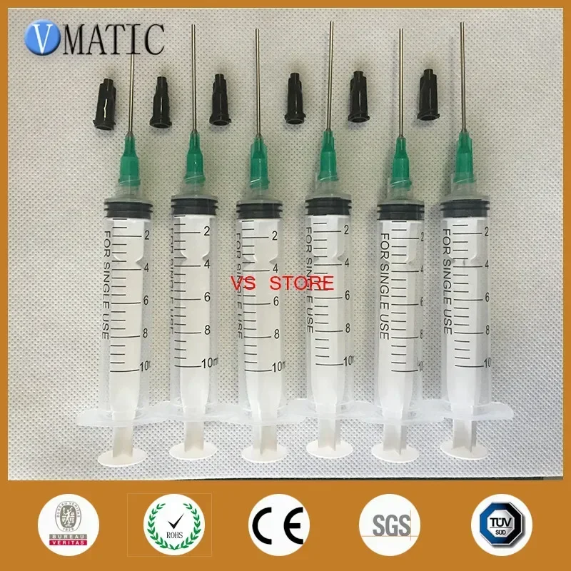6pcs 10ml Plastic Dispensing Syringes Kit | 18G 1 Inch Needle Tips & Caps Included (Stopper Design) | Free Shipping