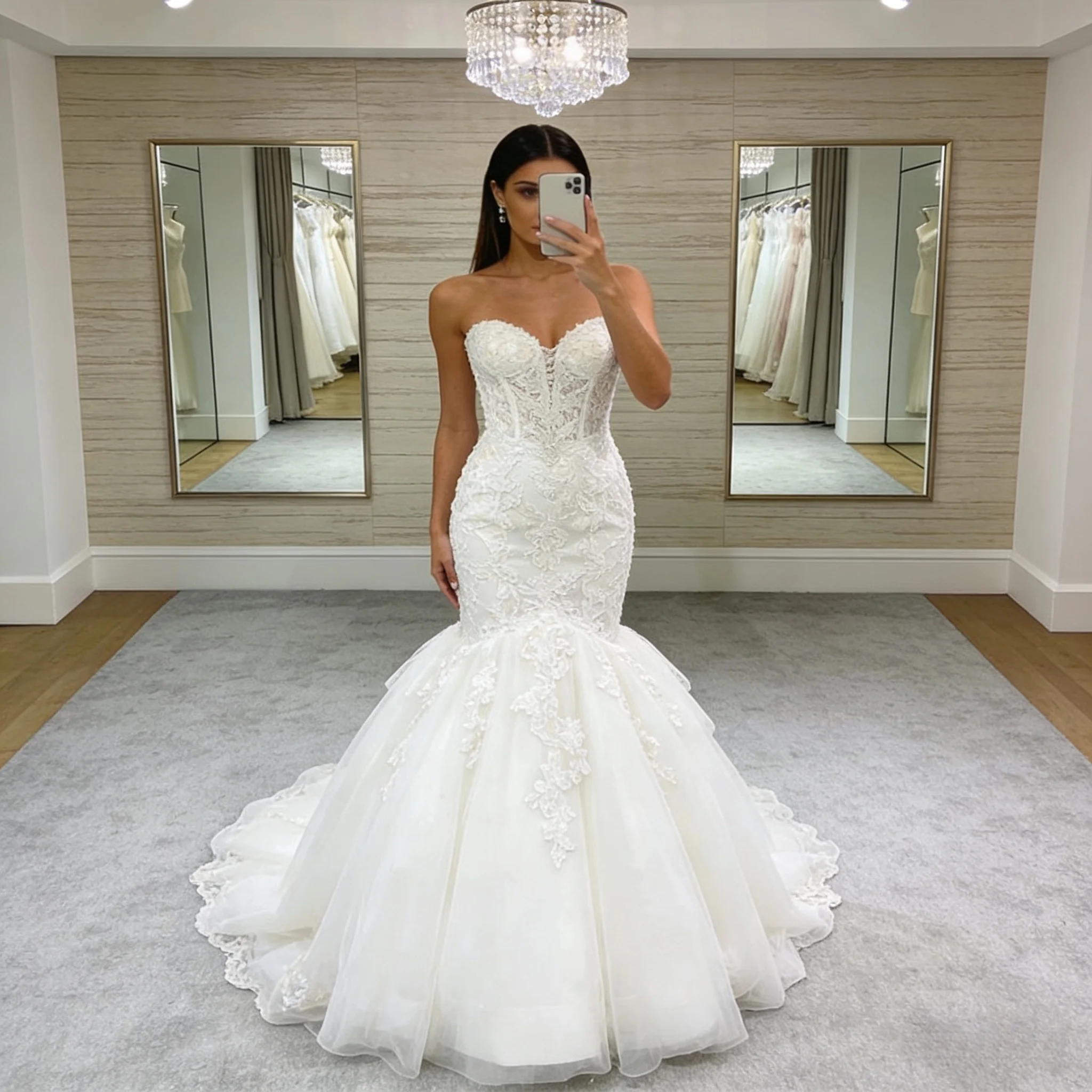 Elegant Off Shoulder Wedding Dress Sweetheart Mermaid Tulle Lace Appliques Sweep Train Vestidos De Novia Customised
