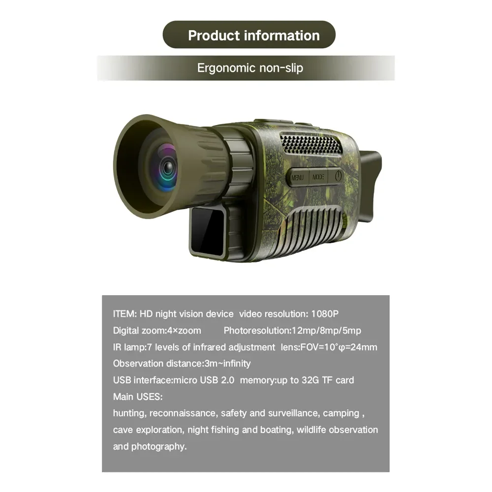 NV650 7 Levels Infrared Night-Visions Device 1080P 4X Digital Zoom Day Night Photo Video Shooting Hunt Monocular Scope Telescope