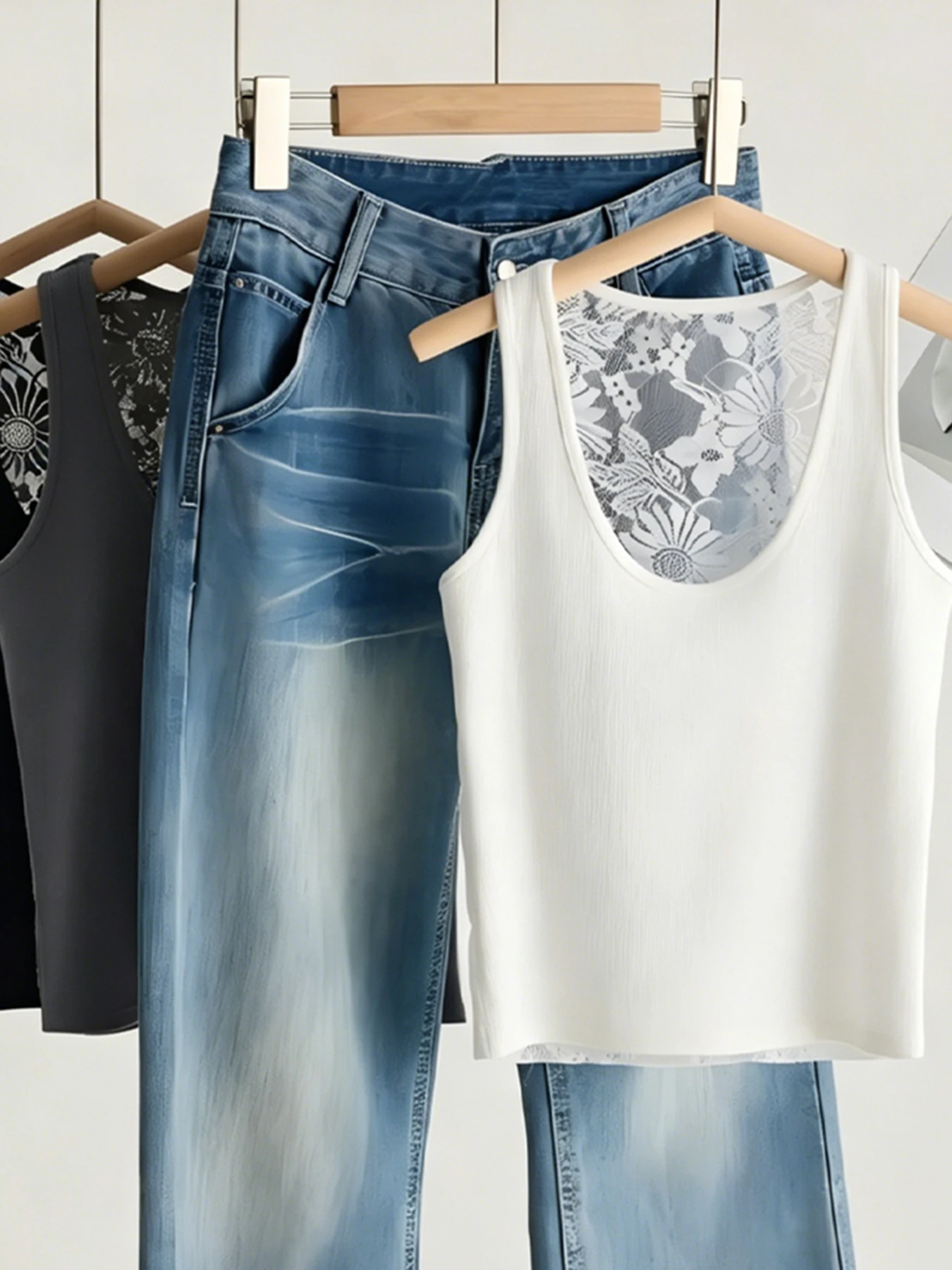 Damen-Weste Sommer U-Ausschnitt Camisole Koreanischer Stil Elastisches Tanktop Atmungsaktives Lässiges Baumwoll-Unterhemd Einfarbig mit Spitze