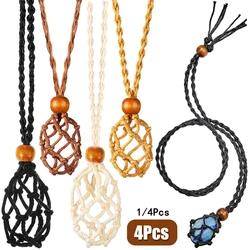 1/4Pcs Necklace Cord Empty Stone Holder Quartz Crystal Stone Necklace Cord Adjustable Cord Cage Braided Mesh Pocket Pendant Rope