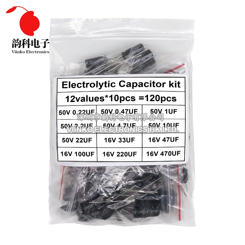 

120pcs 1set of 120pcs 12 values 0.22UF-470UF Aluminum electrolytic capacitor assortment kit set pack