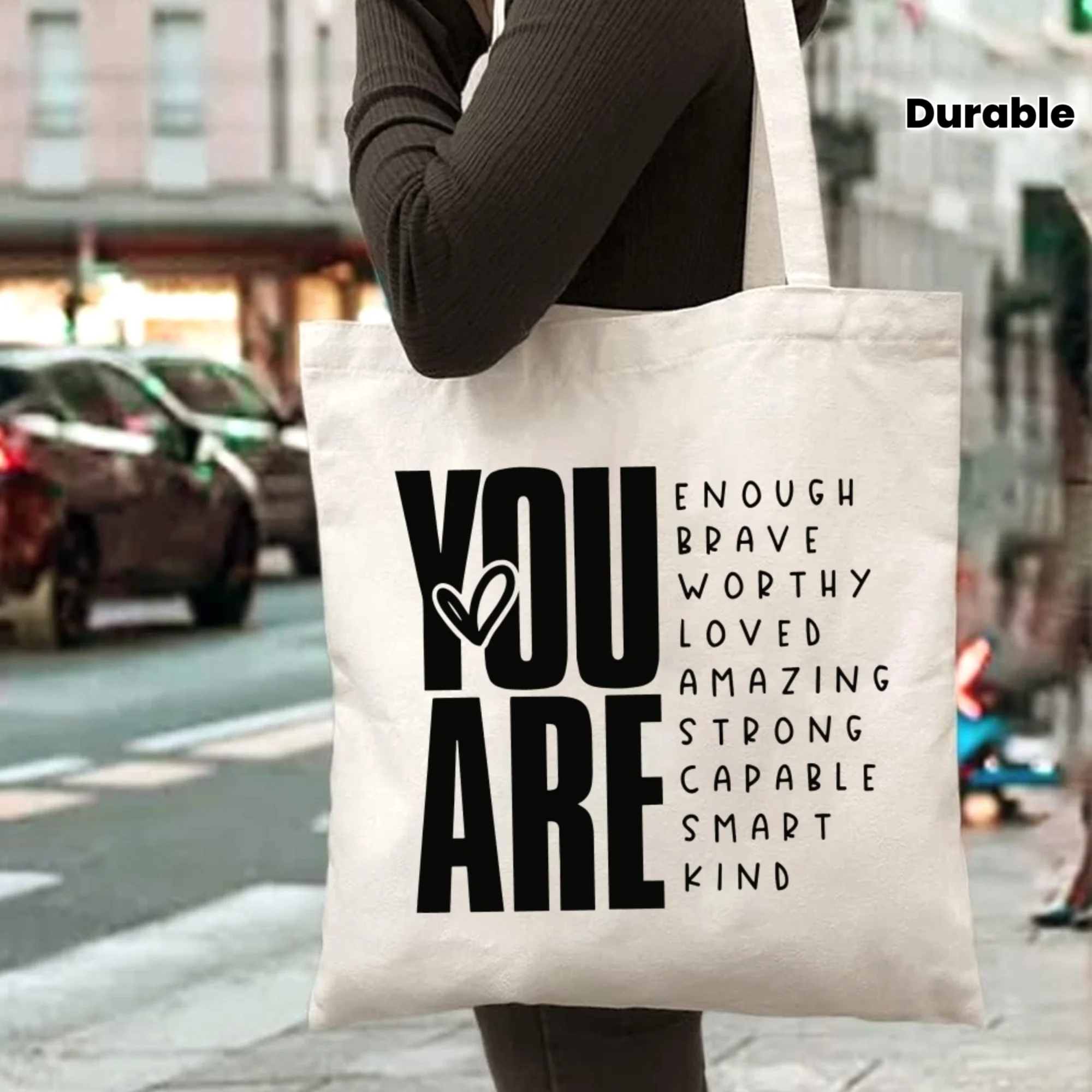 

1pc of A Motivational Quote Canvas Tote Bag Featuring Sturdy Straps - Spacious and Durable Handbag Adorned with Encouraging Phra