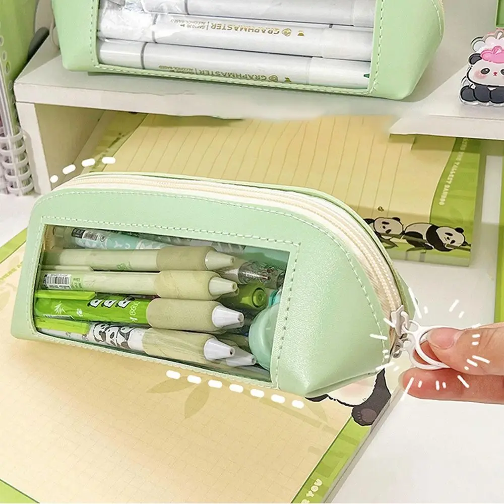 Cute Transparent Pencil Bags Waterproof Simple Triangle Pencil Case Large Capacity Multifunction Stationery Storage Box Student