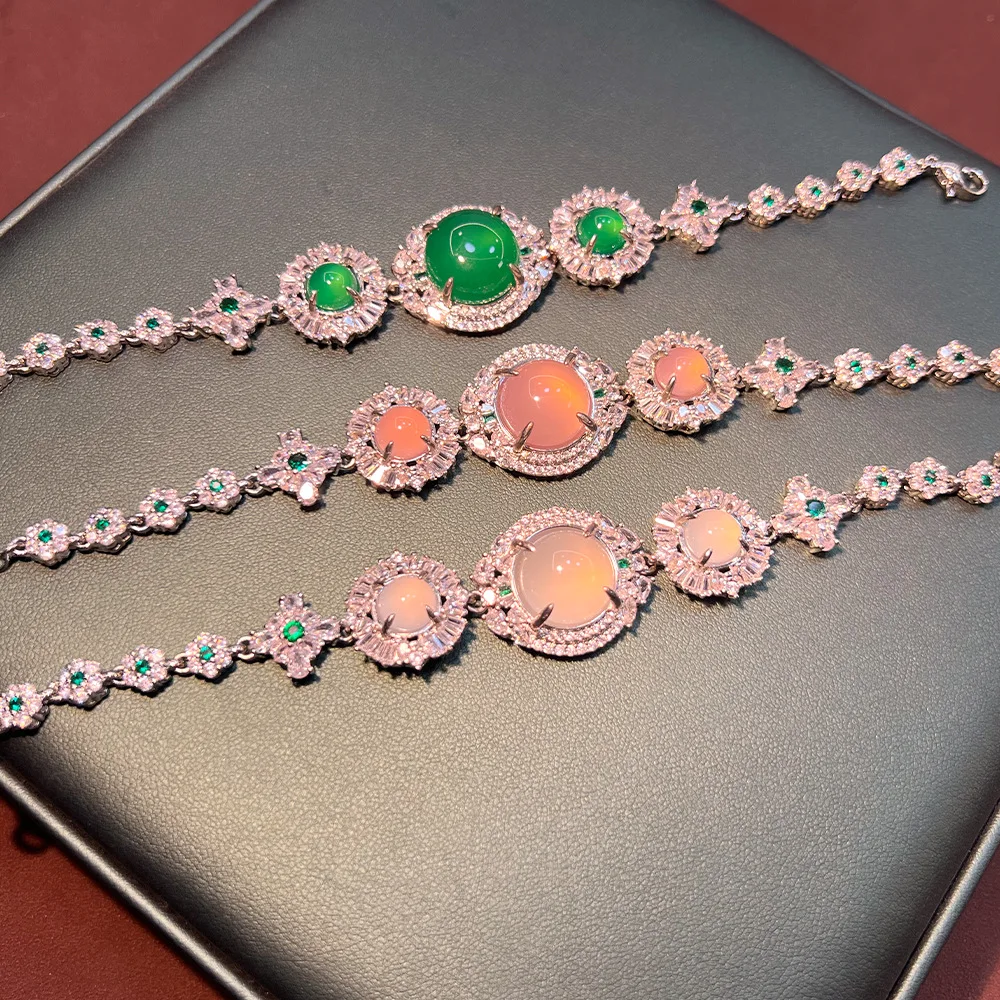 New national style high-grade chalcedony zircon bracelet vintage elegant court style copper silver-plated premium bracelet
