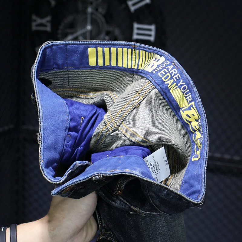 Heavy-Duty Washed High-End Jeans Men's 2024 Spring and Autumn New Retro Distressed Stretch Slim-Fitting Small Straight Trousers