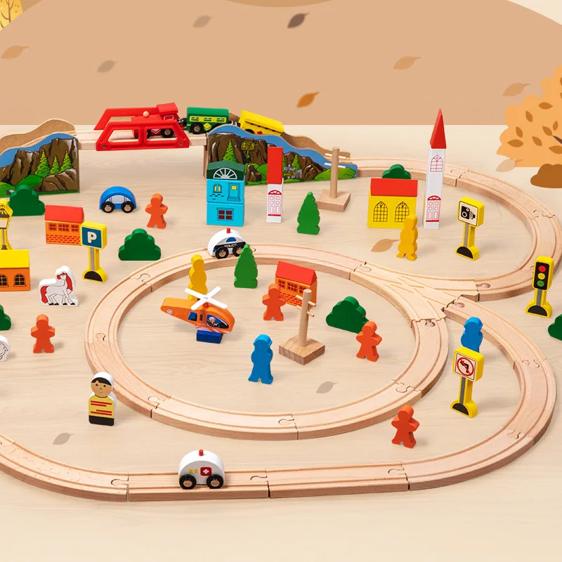 Jouet pour enfants bricolage 101 pièces Puzzle cercle ville Train piste ensemble blocs de construction constructeur Montessori jouets en bois jeux de société cadeau
