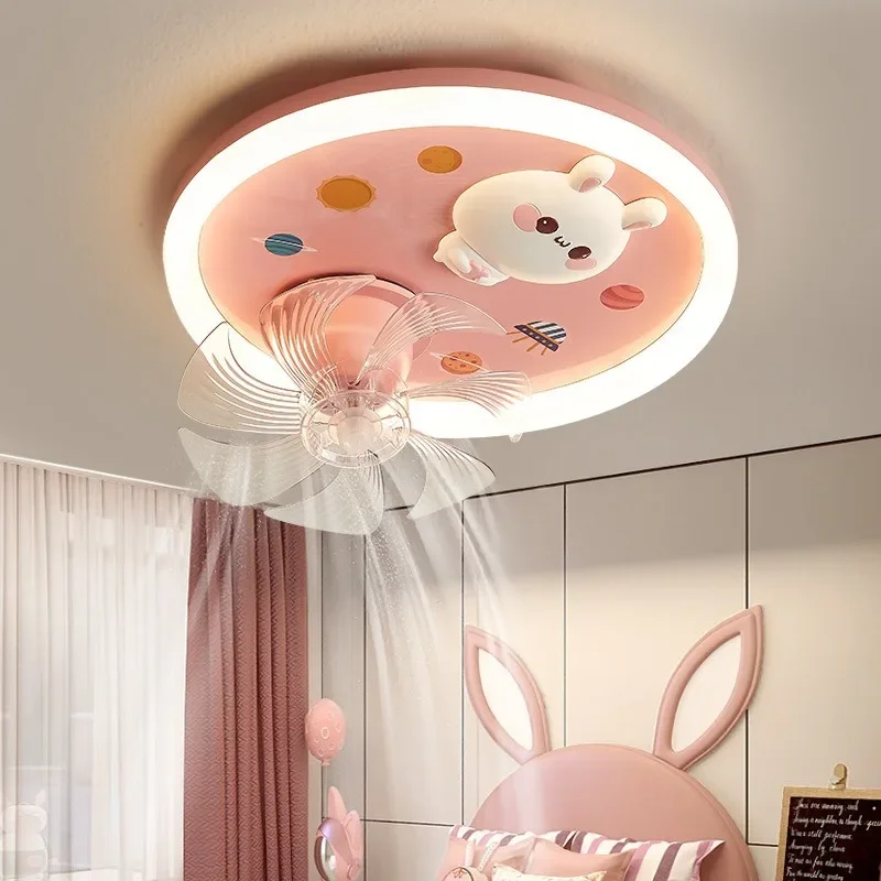 LED Ceiling Fans With Light creative children's room eye protection Male female astronaut single angle intelligent lamp lighting