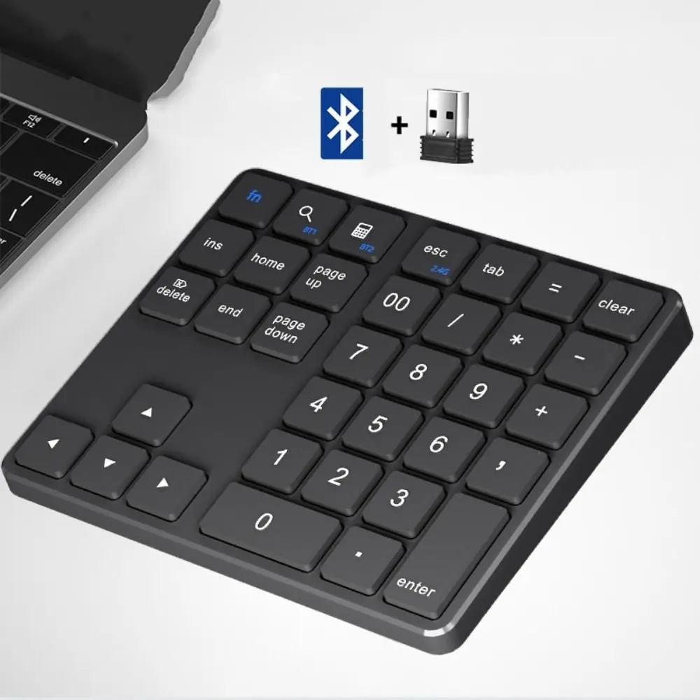 2.4G and Bluetooth Wireless Keyboard Rechargeable Mute Mini Digital Keypad Slim Design 35 Keys Wireless Numeric Keypad