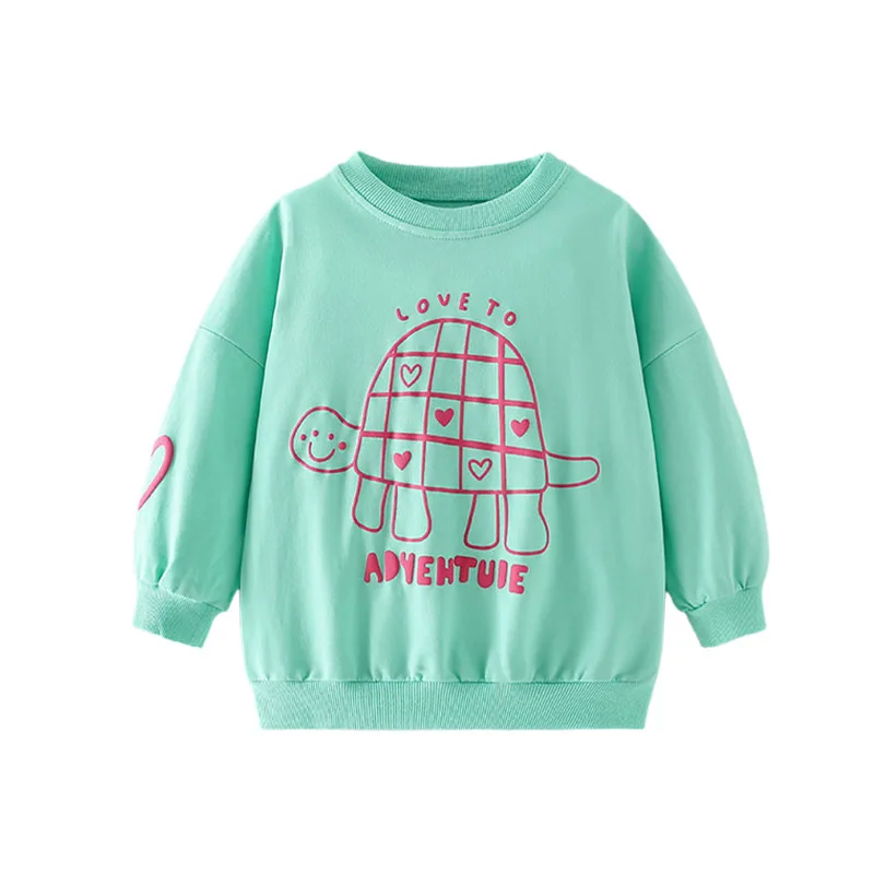 

Turtle Long Sleeve Sweatshirts For Girls 3-8T Toddler Kids Clothing Hooded Shirts Autumn Spring Sport Clothing Fashion Shirts