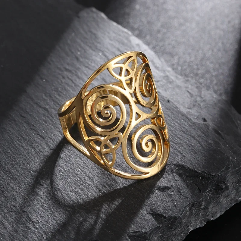 Stainless Steel Adjustable Triskele Rings Celtic Knot Spiral Amulet Rings for Women Triskelion Irish Jewelry Christmas Gift