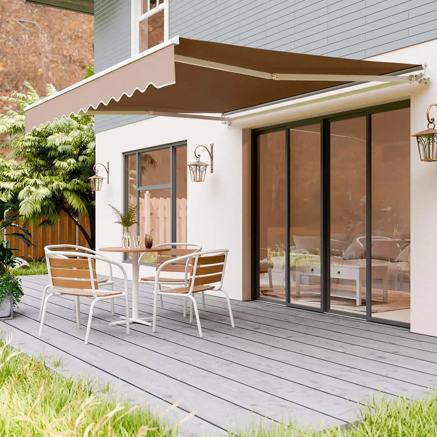 Tenda retrattile, tenda da sole con braccio articolato, protezione solare, anti-UV, impermeabile, per cortile, balcone, ristorante, bar all'aperto