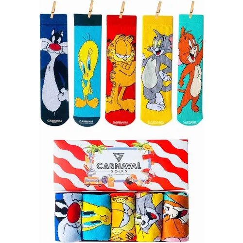 Carnaval Socks 5'li Çizgi Film Heroes Patterned Colorful Socks Box Women socks Breathable Sports Socks Solid Color Boat