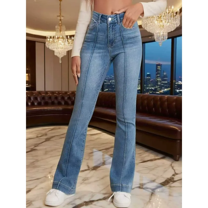 กางเกงยีนส์ทรงสลิมฟิต ขาบาน สไตล์วายทูเค สำหรับผู้หญิง ผ้าเดนิมสีน้ำเงิน ใส่สบายๆ แฟชั่นฤดูใบไม้ร่วงและฤดูหนาว มีกระเป๋า กางเกงยีนส์ผ้าฝ้ายทรงสกินนี่