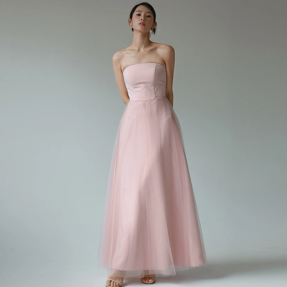 

Satin Evening Dress Vestidos de fiesta 행사드레스 A-Line Strapless Korea Empire Pink Graduation Homecoming Party Prom Gown 2024