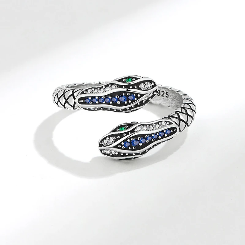 Foxanry Multicolor Zircon Snake Geometric Rings For Women Couples Creative Vintage Simple Personality Summer Party Jewelry Gifts