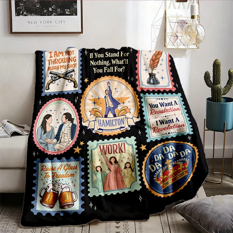 Hamilton Musical Stamps Flannel Blanket, The Schuyler Sisters Work, Alexander Hamilton Flannel Throw