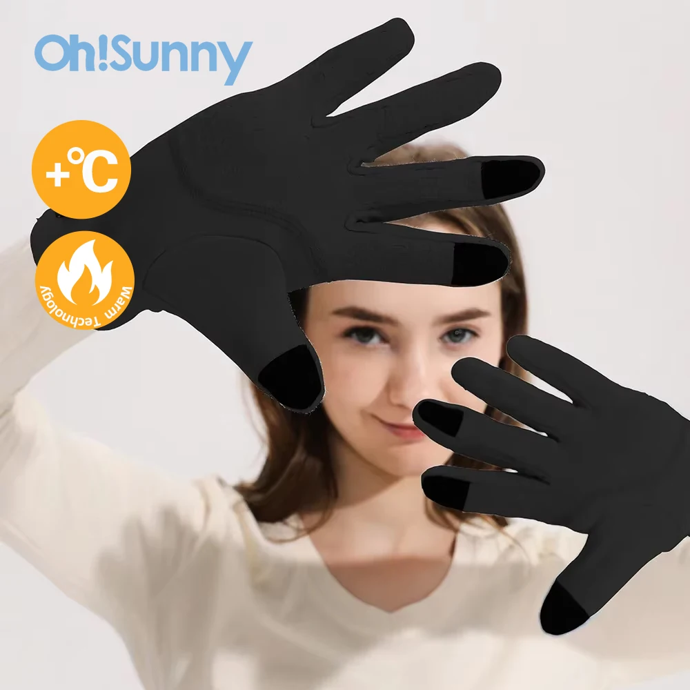 OhSunny Warm Cycling Gloves Women Elegant Winter Windproof Thermal Touch Screen Full Finger Mittens Outdoor Cold Protection