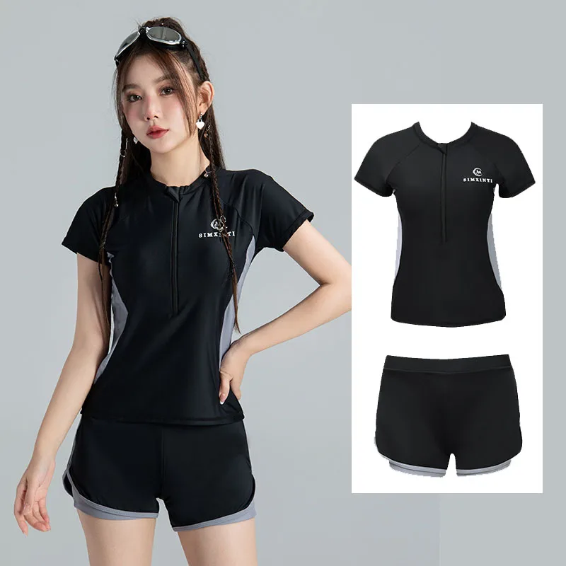 Women's Short Sleeve Sun Protection Rash Guard Wetsuit Two Piece Swimsuit Set Sweatsuit Yoga Jogging Suits Tracksuit Quick Dry 