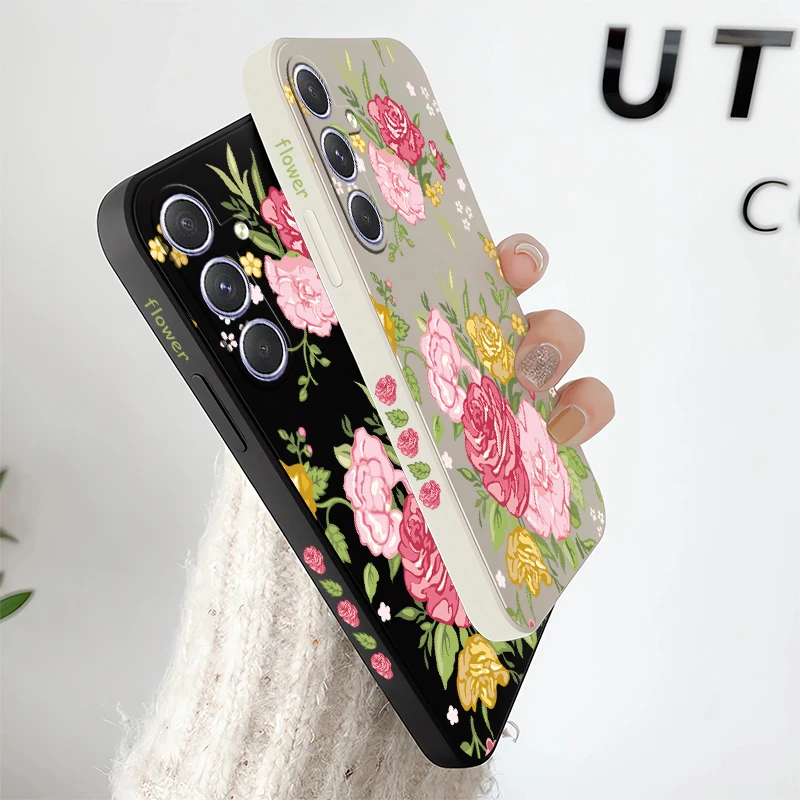 لينة قضية الهاتف لسامسونج غالاكسي A56 A36 A15 A54 A34 A24 A14 A26 A16 A55 A35 A25 A73 A53 A33 بولي TPU للصدمات ماتي زهرة غطاء #4