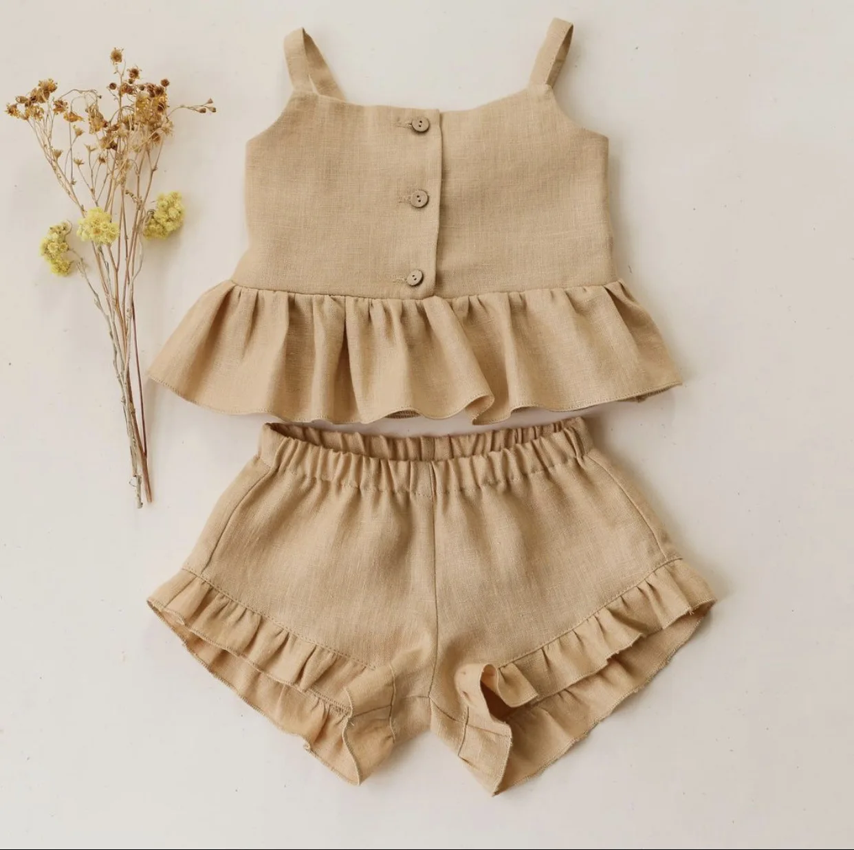 Vintage Baby Girl Top and Pants Set Cute Little Girls Toddler Cotton Linen  Shorts Kids Summer Short Pants
