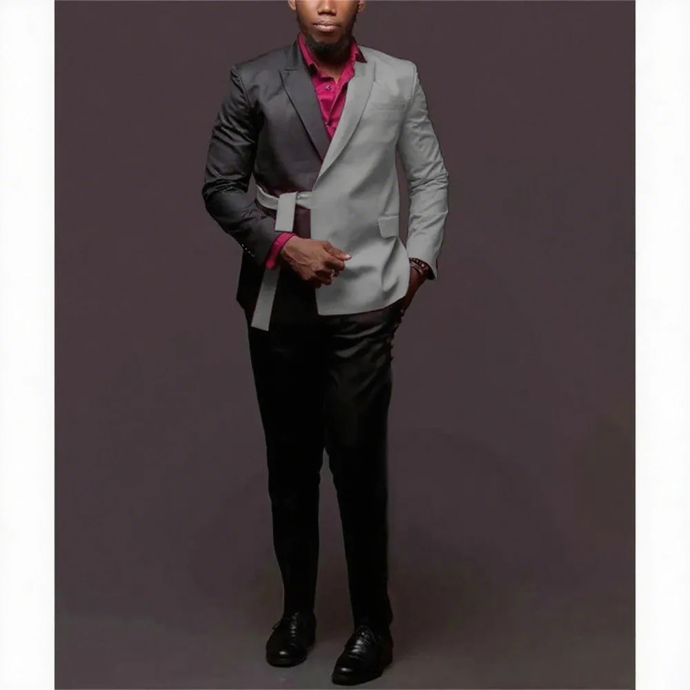 Graceful Men ชุด Double Breasted Blazer งานแต่งงานเจ้าบ่าว Tuxedo ชุดสูท 2 ชิ้น SLIM FIT เสื้อกางเกงเครื่องแต่งกาย Homme