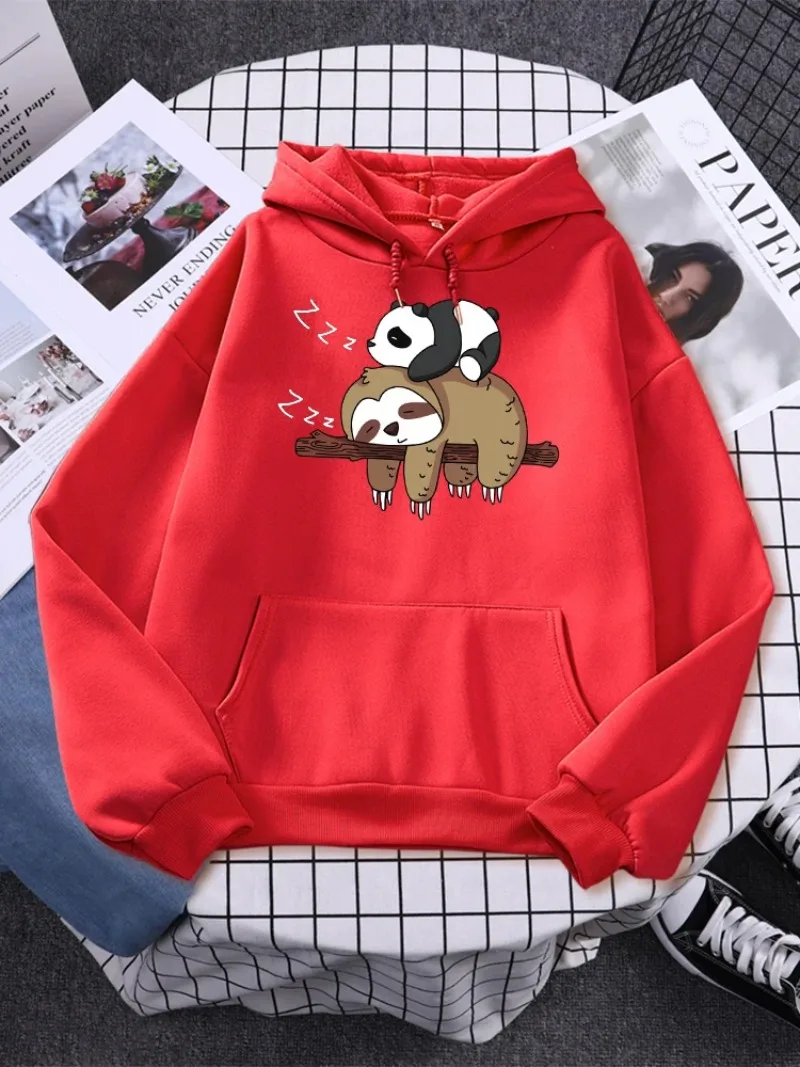 

Women Sweatshirt Autumn Fleece Warm Hooded Casual Fashion Hoodies All-Match Unisex Sportswear Panda Lying On A Sloth Prints