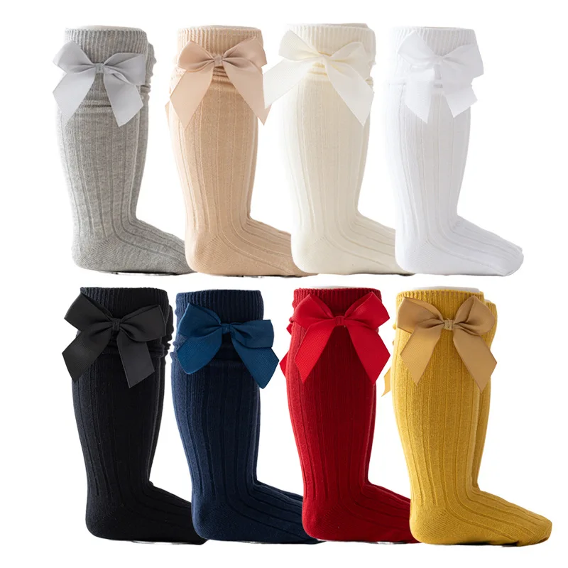 

0-10Y Teenage Girls Knee High Socks Bows Casual Ribbed Infant Baby Long Tube Sock Cotton Children Stockings For Kids School