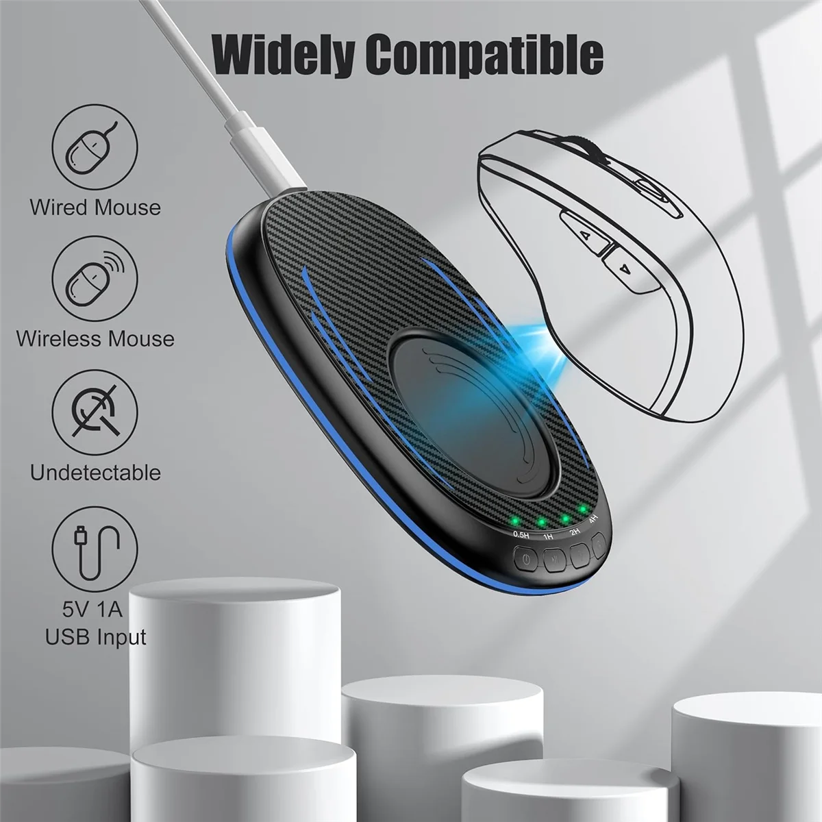 Mouse Mover Undetectable with Timer, Silent Mouse Jiggler with ON/Off Switch, Mouse Wiggler to Keep Computer Alive-Black