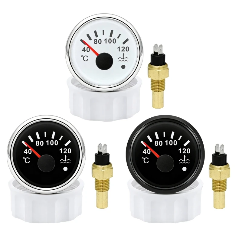 Water Temperature Meter 40-120°C Round Analog Face with Threaded for Engine Coolant Reading and Service Replacement