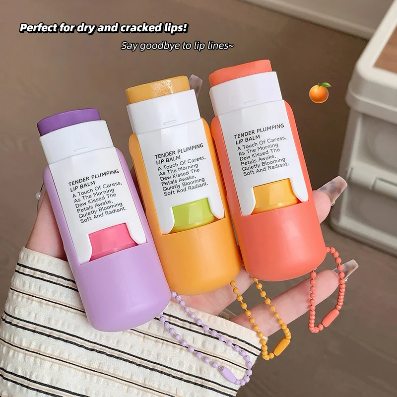Gegebear High-Capacity Fruit Flavored Lipstick Key Chain Pendant, Moisturizing Lip Care Product, Three Color Lip Gloss+Pendant