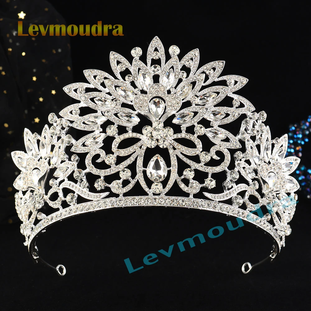 

Levmoudra Luxury Women Diadem Wedding Crown Flower Crystal Tiara For Girls Birthday Elegant Jewelry Hair Accessories