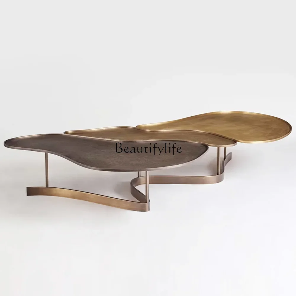 02High-end customized stainless steel special-shaped old coffee table villa sample room creative table