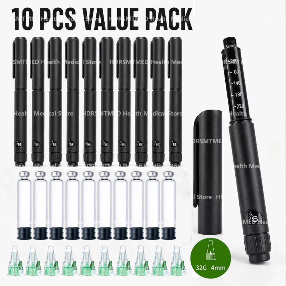 Black Rotary Push Disposable Sterile Insulin Injection Pen Adjustable Growth Hormone Dosage 60U Injection Pen Peptide Pen Kit