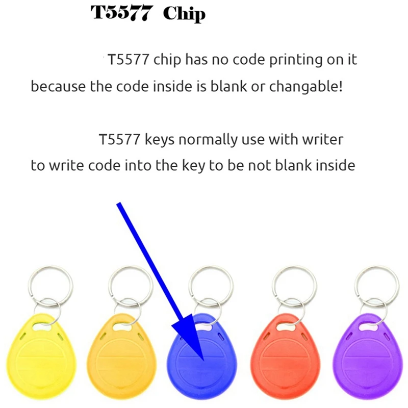 100 pz T5577 Blank Key Tag RFID Chip Ring Cards Tag Keytag 125 Khz copia riscrivibile scrivibile duplicato