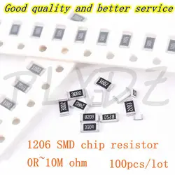 100pcs 1206 1% SMD resistor 0R ~ 10M 1/4W 0 0.1 1 10 100 150 330 ohm 1K 2.2K 4.7K 10K 100K 0R 1R 10R 100R 150R 220R 330R 1M 10M