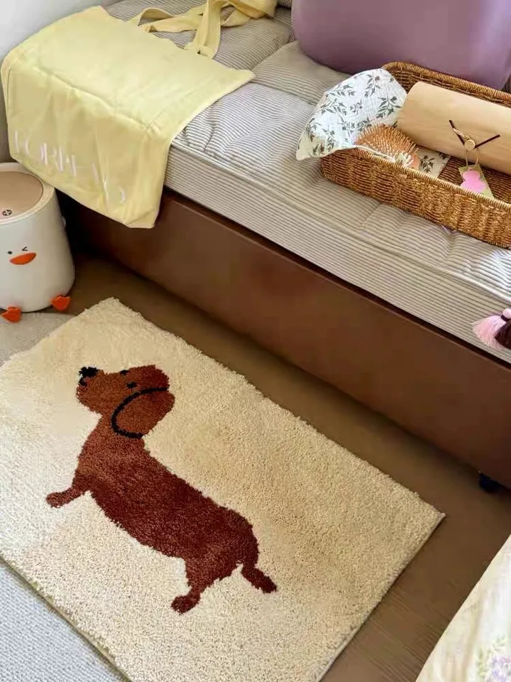 Cute Tufting Puppy Bedroom Rug Cartoon Dog Dachshund Carpet Bathroom Foot Pad Bath Mat Doormat Aesthetic Home Kids Room Decor