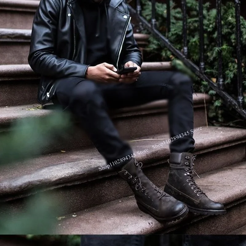 Black Mid Calf Lace Up Men Shoes Men's Dress Shoes Shallow Boots High Quality Party Shoes Fashion Big Size 47 Zapatillas Mujer