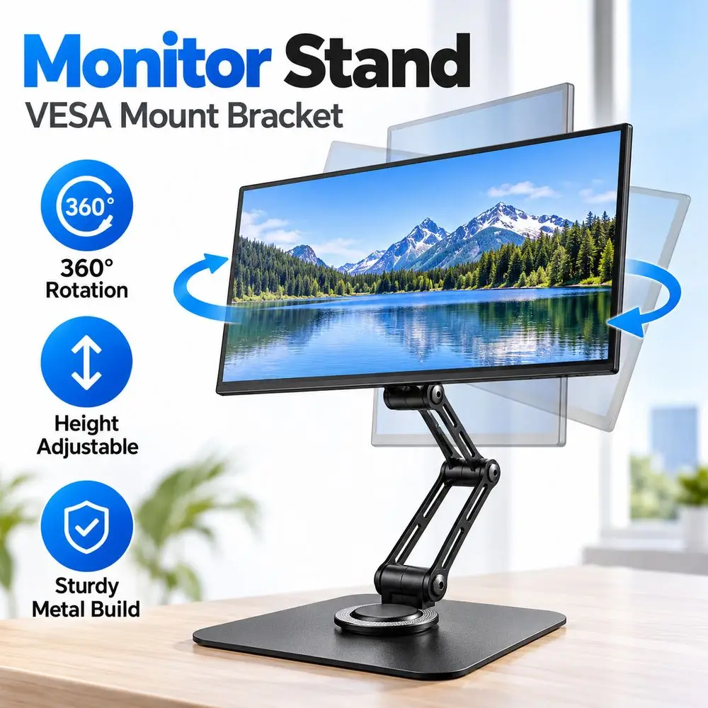 360 Degree Rotation Monitor Stand Free Suspension Round Base Portable Screen Stand Square Base Height Adjustable