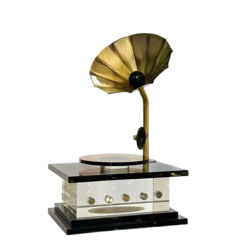 Simple modern crystal retro phonograph soft decoration living room desktop decoration metal ornament