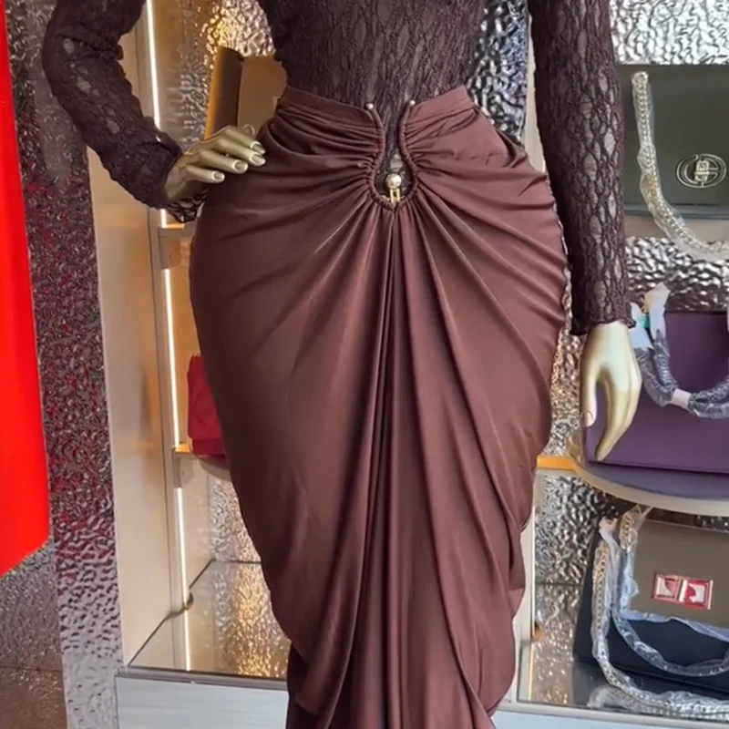 Damskie komplety dwuczęściowe na jesień, nowe, słodkie i świeże, koszula z długim rękawem i wysokim kołnierzem z koronką, sukienki z wysokim stanem i wiązaniem na biodrach, zestaw dwuczęściowy.