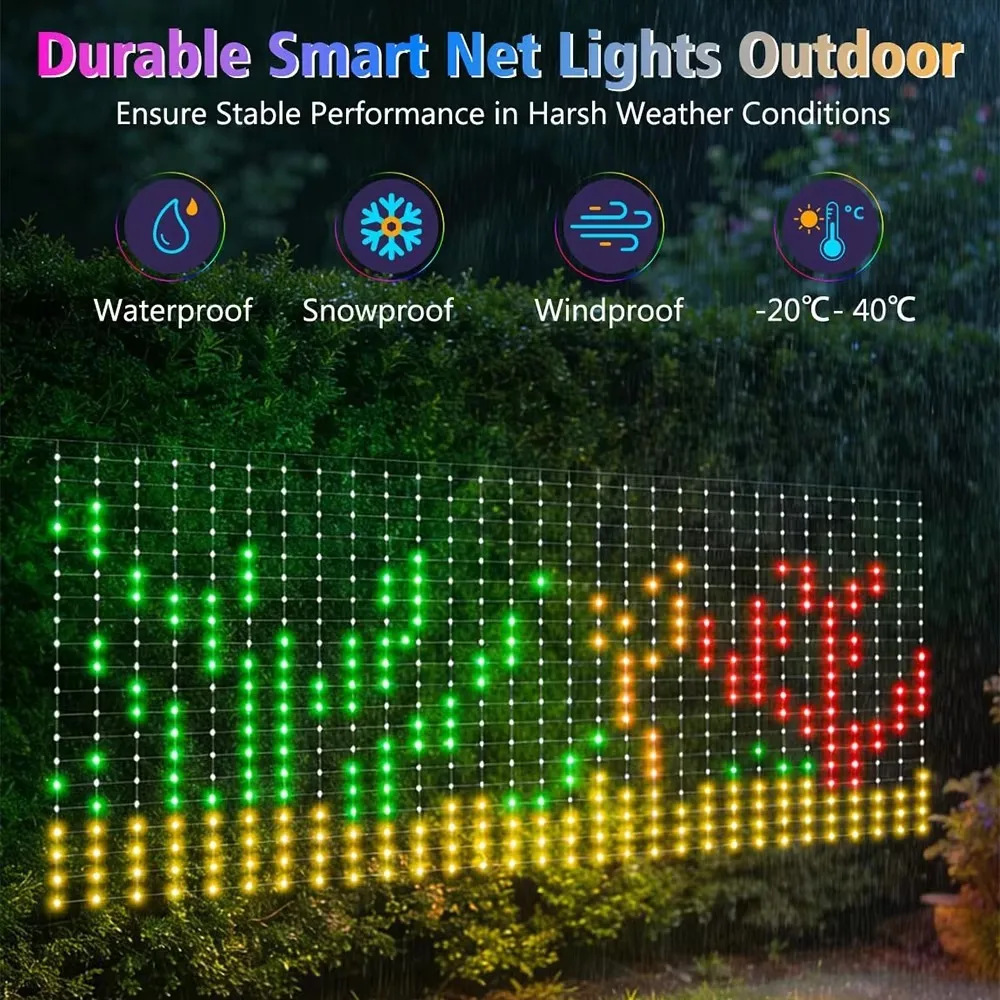 Novelty Decorative Christmas Net Lights Set Bluetooth App RGBIC Multicolor Outdoor Wall Hedge Yard Decoration view 4